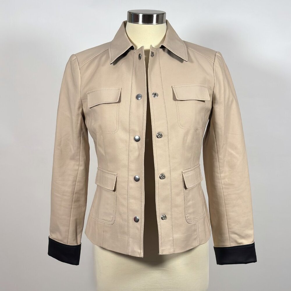 Ann Taylor Utility Blazer Beige Vegan Leather Cuffs - Size 2